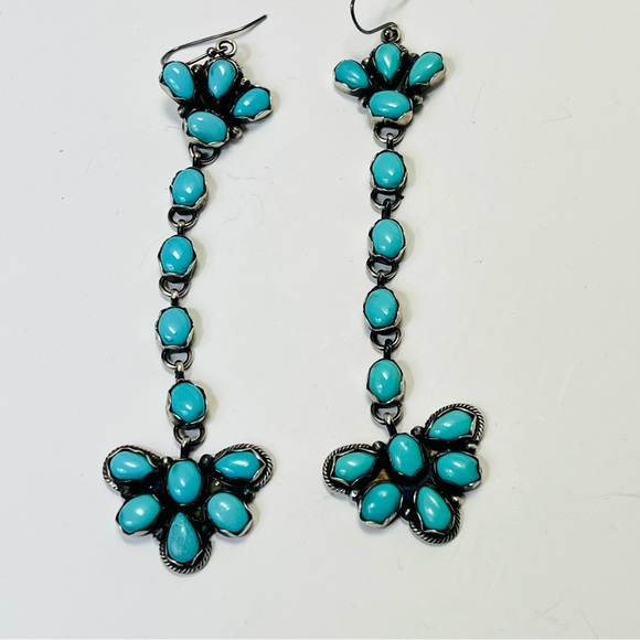 Sheila Becenti Navajo Sterling Silver Sleeping Beauty Turquoise Earrings Signed - Picture 1 of 10